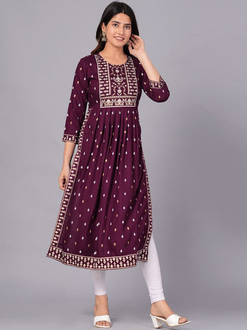 Maroon Viscose Rayon Straight Kurta