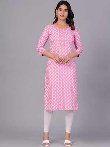 Peach Viscose Rayon Straight Kurta