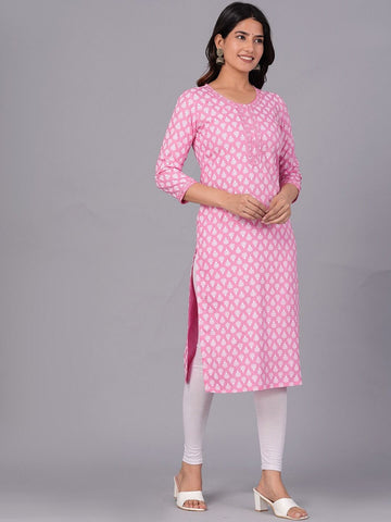 Peach Viscose Rayon Straight Kurta