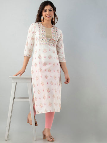 White Printed Regular Kurta