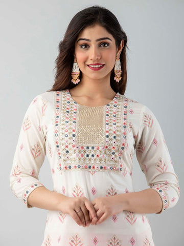 White Printed Regular Kurta