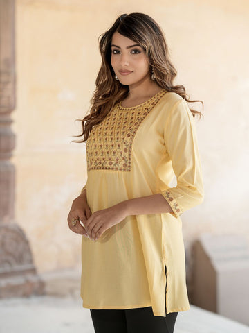 Yellow Embroidered Kurti