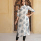 White Floral Print Kurta