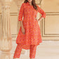 Orange cotton A-line Kurta Set