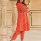 Orange cotton A-line Kurta Set