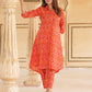 Orange cotton A-line Kurta Set