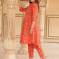 Orange cotton A-line Kurta Set