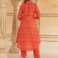 Orange cotton A-line Kurta Set