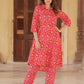 Pink cotton Straight Kurta Set