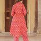 Pink cotton Straight Kurta Set