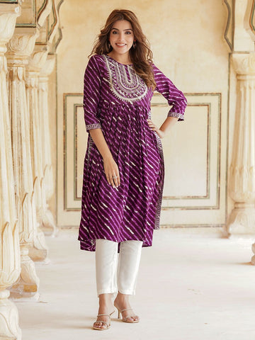 Purple viscose rayon Straight Kurta Set