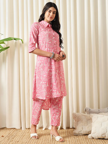 Women Printed Regular Pure Cotton Kurta with Trousers