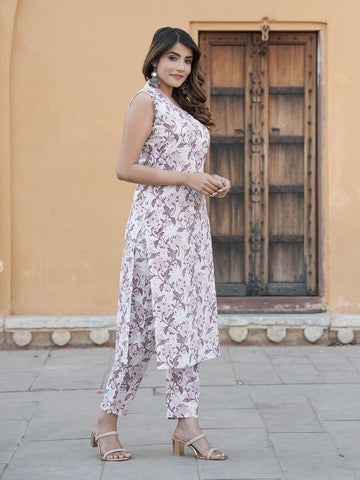 Pink Floral Print Kurta Set