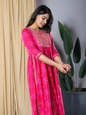 Orni Fashion Pink Embroidered Anarkali Trousers Kurta set