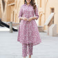 Mauve Floral Print A-line Kurta Set