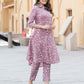 Mauve Floral Print A-line Kurta Set