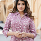 Mauve Floral Print A-line Kurta Set