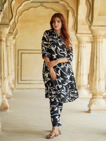 Black Abstract A-Line Trousers Kurta set