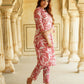 Pink Abstract A-Line Trousers Kurta set