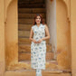 Grey and White Floral Straight Trousers Kurta set