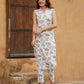 peach and White Floral Straight Trousers Kurta set