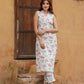 peach and White Floral Straight Trousers Kurta set