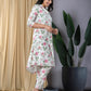 Orni Fashion peach and White Printed A-Line Trousers Kurta set