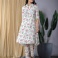 Orni Fashion peach and White Printed A-Line Trousers Kurta set