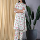 Orni Fashion peach and White Printed A-Line Trousers Kurta set