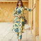 Beige And Blue Floral Straight Trousers Kurta set