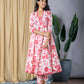 Orni Fashion Pink And White Printed Anarkali Trousers Kurta set