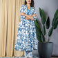 Orni Fashion Blue And White Printed Anarkali Trousers Kurta set