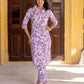 Orni Fashion Purple And White Printed Straight Kurta Set