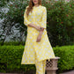Orni Fashion Yellow Floral print ShoW BUTTON Straight Kurta Set