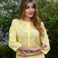Orni Fashion Yellow Floral print ShoW BUTTON Straight Kurta Set