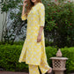 Orni Fashion Yellow Floral print ShoW BUTTON Straight Kurta Set