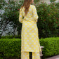 Orni Fashion Yellow Floral print ShoW BUTTON Straight Kurta Set