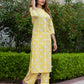 Orni Fashion Yellow Floral print ShoW BUTTON Straight Kurta Set