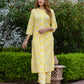 Orni Fashion Yellow Floral print ShoW BUTTON Straight Kurta Set