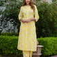 Orni Fashion Yellow Floral print ShoW BUTTON Straight Kurta Set