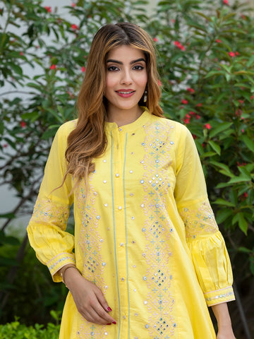 Orni Fashion Yellow Solid A-Line Kurta Set