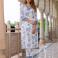 Orni Fashion White And Blue Floral print Straight Kurta Set