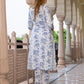 Orni Fashion White And Blue Floral print Straight Kurta Set