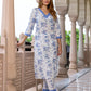 Orni Fashion White And Blue Floral print Straight Kurta Set
