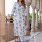 Orni Fashion White And Blue Floral print Straight Kurta Set