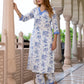 Orni Fashion White And Blue Floral print Straight Kurta Set