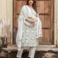 White Pure Cotton Straight Kurta Pant Dupatta Set