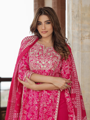 Orni Fashion Pink Viscose Rayon A-Line Kurta Set