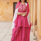 Pink Viscose Rayon A-Line Kurta Sharara Dupatta Set