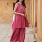 Pink Viscose Rayon A-Line Kurta Sharara Dupatta Set